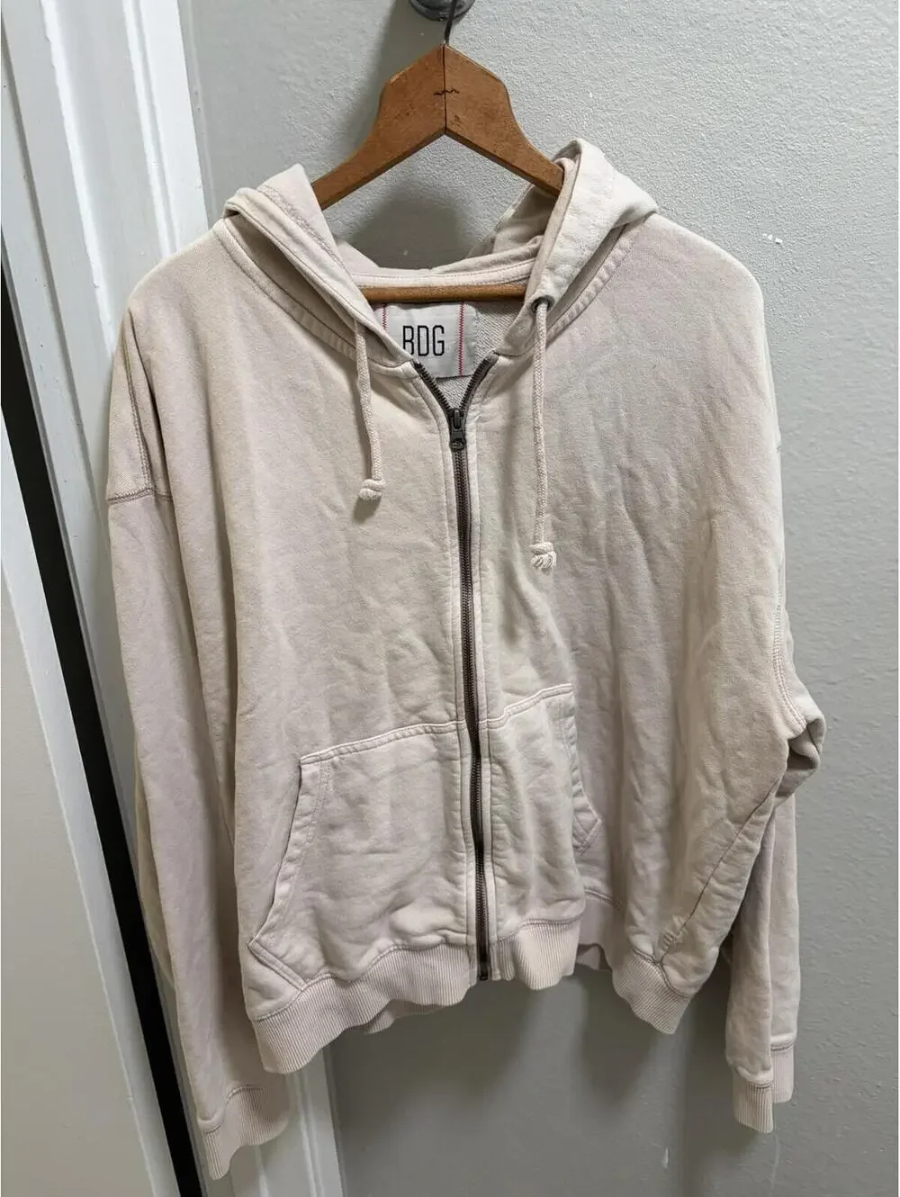BDG Urban Outfitters Hooded Zip Up Hoodie Sz L Beige
